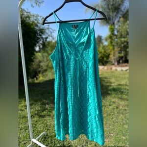 Lily Rose Dress👗 Teal Knit net double layer sleeveless size XL